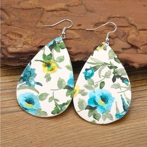 Faux Leather Floral Print Water Drop Fashion Earrings
